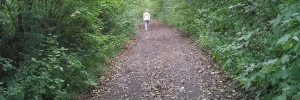 Spaziergänger auf einem Waldweg
